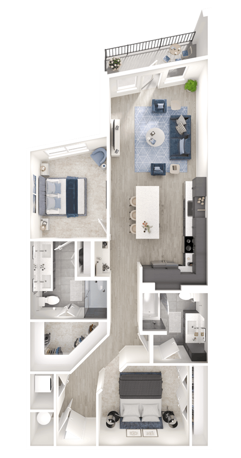 Floor plan for 2 beds, 2 baths, 1119 sqft